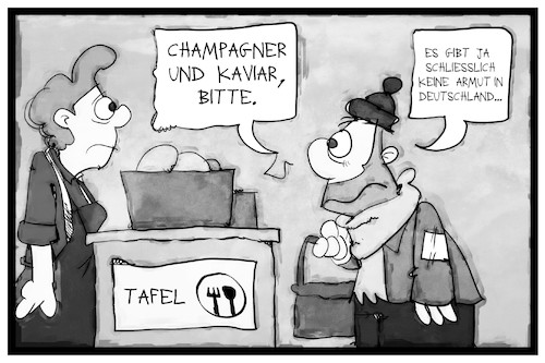 Cartoon: Armut in Deutschland (medium) by Kostas Koufogiorgos tagged karikatur,koufogiorgos,illustration,cartoon,tafel,armut,essen,essensausgabe,kunde,hartz,iv,champagner,kaviar,luxus,nahrungsmittel,hilfe,gesellschaft,karikatur,koufogiorgos,illustration,cartoon,tafel,armut,essen,essensausgabe,kunde,hartz,iv,champagner,kaviar,luxus,nahrungsmittel,hilfe,gesellschaft