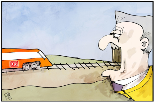 Cartoon: Bahnstreik (medium) by Kostas Koufogiorgos tagged karikatur,koufogiorgos,illustration,cartoon,bahnstreik,weselsky,gdl,tunnel,karikatur,koufogiorgos,illustration,cartoon,bahnstreik,weselsky,gdl,tunnel