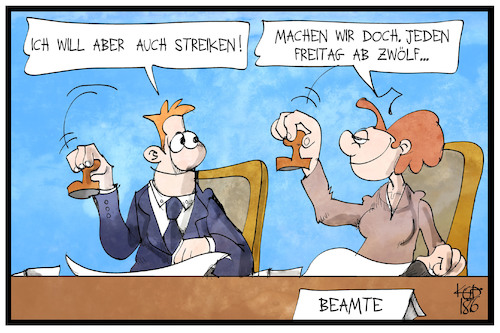 Cartoon: Beamte streiken (medium) by Kostas Koufogiorgos tagged karikatur,koufogiorgos,illustration,cartoon,bundesverfassungsgericht,bverfg,streik,streikrecht,arbeit,beamte,stempeln,bürokratie,urteil,justiz,klage,karikatur,koufogiorgos,illustration,cartoon,bundesverfassungsgericht,bverfg,streik,streikrecht,arbeit,beamte,stempeln,bürokratie,urteil,justiz,klage