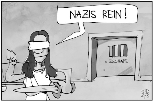 Cartoon: Beate Zschäpe (medium) by Kostas Koufogiorgos tagged karikatur,koufogiorgos,illustration,cartoon,zschaepe,nazi,justitia,zelle,haft,gefängnis,nsu,karikatur,koufogiorgos,illustration,cartoon,zschaepe,nazi,justitia,zelle,haft,gefängnis,nsu