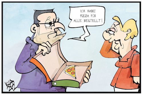 Cartoon: Bestell-Politik (medium) by Kostas Koufogiorgos tagged karikatur,koufogiorgos,illustration,cartoon,merkel,spahn,pizza,bestellung,mangel,wenig,impfstoff,lieferung,karikatur,koufogiorgos,illustration,cartoon,merkel,spahn,pizza,bestellung,mangel,wenig,impfstoff,lieferung