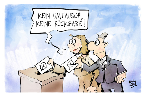 Cartoon: Bundestagswahl 2025 (medium) by Kostas Koufogiorgos tagged karikatur,koufogiorgos,bundestagswahl,demokratie,stimme,wahlurne,wähler,umtausch,rückgabe,karikatur,koufogiorgos,bundestagswahl,demokratie,stimme,wahlurne,wähler,umtausch,rückgabe