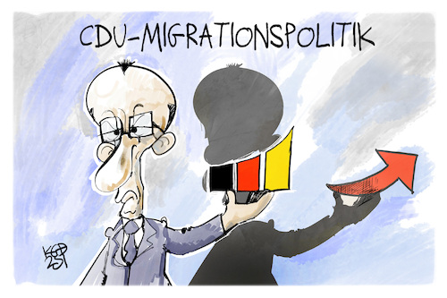 Cartoon: CDU-Migrationspolitik (medium) by Kostas Koufogiorgos tagged karikatur,koufogiorgos,cdu,migrationspolitik,schatten,afd,licht,merz,karikatur,koufogiorgos,cdu,migrationspolitik,schatten,afd,licht,merz