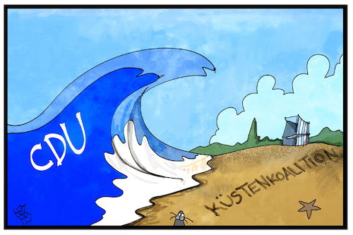 Cartoon: CDU-Welle (medium) by Kostas Koufogiorgos tagged karikatur,koufogiorgos,illustration,cartoon,cdu,welle,meer,küste,küstenkoalition,schleswig,holstein,strand,strandkorb,landtagswahl,sand,karikatur,koufogiorgos,illustration,cartoon,cdu,welle,meer,küste,küstenkoalition,schleswig,holstein,strand,strandkorb,landtagswahl,sand