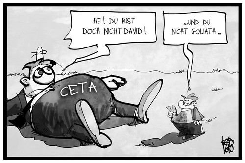 Cartoon: CETA (medium) by Kostas Koufogiorgos tagged wirtschaft,abkommen,freihandel,goliath,david,wallonie,europa,eu,kanada,ceta,cartoon,illustration,koufogiorgos,karikatur,karikatur,koufogiorgos,illustration,cartoon,ceta,kanada,eu,europa,wallonie,david,goliath,freihandel,abkommen,wirtschaft