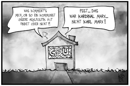 Cartoon: CSU-Asylpolitik (medium) by Kostas Koufogiorgos tagged karikatur,koufogiorgos,illustration,cartoon,csu,haus,partei,marx,asylpolitik,kardinal,kommunist,politik,karikatur,koufogiorgos,illustration,cartoon,csu,haus,partei,marx,asylpolitik,kardinal,kommunist,politik