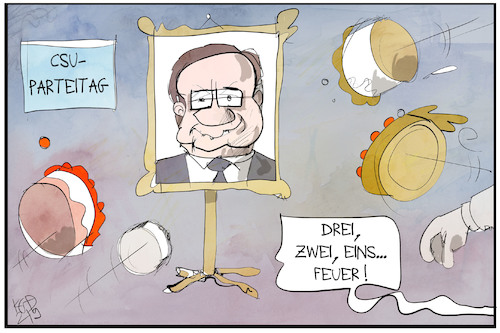 Cartoon: CSU-Parteitag (medium) by Kostas Koufogiorgos tagged karikatur,koufogiorgos,illustration,cartoon,csu,parteitag,laschet,feindbild,karikatur,koufogiorgos,illustration,cartoon,csu,parteitag,laschet,feindbild