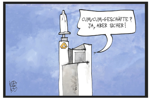 Cartoon: Cum Cum-Geschäfte (medium) by Kostas Koufogiorgos tagged karikatur,koufogiorgos,illustration,cartoon,commerzbank,cum,deal,geschäft,bank,steuertrick,steuervermeidung,karikatur,koufogiorgos,illustration,cartoon,commerzbank,cum,deal,geschäft,bank,steuertrick,steuervermeidung