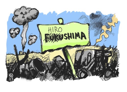 Cartoon: Das neue Hiroshima (medium) by Kostas Koufogiorgos tagged atomkraft,akw,atomausstieg,laufzeitverlängerung,atomenergie,zerstörung,reaktor,kraftwerk,umwelt,atom,gefahr,mensch,fukushima,japan,tsunami,erdbeben