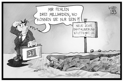 Cartoon: Defizit bei der Bahn (medium) by Kostas Koufogiorgos tagged karikatur,koufogiorgos,illustration,cartoon,bahn,loch,milliardengrab,stuttgart,21,digitalisierung,schiene,infrastruktur,geld,verlust,defizit,verkehr,karikatur,koufogiorgos,illustration,cartoon,bahn,loch,milliardengrab,stuttgart,21,digitalisierung,schiene,infrastruktur,geld,verlust,defizit,verkehr