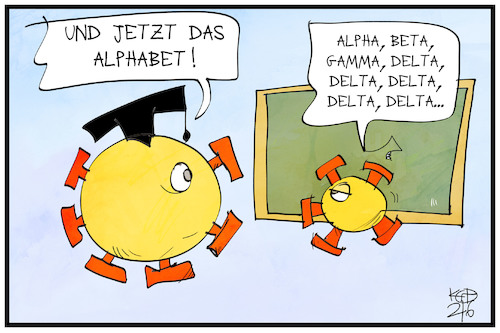 Cartoon: Delta-Variante (medium) by Kostas Koufogiorgos tagged karikatur,koufogiorgos,illustration,cartoon,delta,variante,alphabet,schule,corona,virus,karikatur,koufogiorgos,illustration,cartoon,delta,variante,alphabet,schule,corona,virus