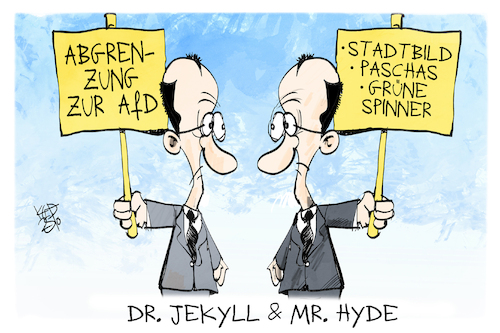 Cartoon: Der doppelte Merz (medium) by Kostas Koufogiorgos tagged karikatur,koufogiorgos,merz,jekyll,hyde,afd,cdu,karikatur,koufogiorgos,merz,jekyll,hyde,afd,cdu
