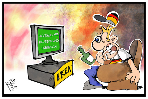 Cartoon: Deutschland gegen Schweden (medium) by Kostas Koufogiorgos tagged karikatur,koufogiorgos,illustration,cartoon,schweden,deutschland,wm,fussball,weltmeisterschaft,fifa,ikea,moebel,fan,fernsehen,zuschauer,sport,karikatur,koufogiorgos,illustration,cartoon,schweden,deutschland,wm,fussball,weltmeisterschaft,fifa,ikea,moebel,fan,fernsehen,zuschauer,sport