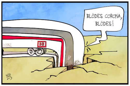 Cartoon: Die Bahn fährt Verluste ein (medium) by Kostas Koufogiorgos tagged karikatur,koufogiorgos,illustration,cartoon,bahn,verlust,corona,crash,einbruch,wirtschaft,zug,karikatur,koufogiorgos,illustration,cartoon,bahn,verlust,corona,crash,einbruch,wirtschaft,zug