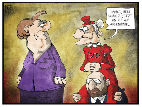 Cartoon: Die SPD wächst (medium) by Kostas Koufogiorgos tagged karikatur,koufogiorgos,cartoon,illustration,schulz,spd,tante,merkel,mutti,cdu,augenhöhe,größe,politik,wahl,spitzenkandidat,wahlergebnis,europa,karikatur,koufogiorgos,cartoon,illustration,schulz,spd,tante,merkel,mutti,cdu,augenhöhe,größe,politik,wahl,spitzenkandidat,wahlergebnis,europa