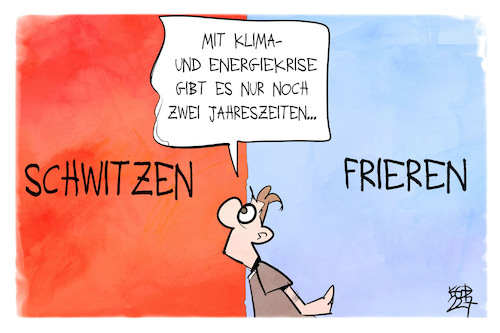 Cartoon: Die zwei Jahreszeiten (medium) by Kostas Koufogiorgos tagged karikatur,koufogiorgos,energiekrise,klimakrise,frieren,schwitzen,heiß,kalt,karikatur,koufogiorgos,energiekrise,klimakrise,frieren,schwitzen,heiß,kalt