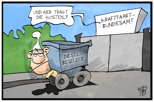 Cartoon: Diesel-Deal (medium) by Kostas Koufogiorgos tagged karikatur,koufogiorgos,illustration,cartoon,diesel,deal,kba,nachrüstung,auto,dieselgate,michel,verbraucher,kunde,last,kosten,geld,autobauer,karikatur,koufogiorgos,illustration,cartoon,diesel,deal,kba,nachrüstung,auto,dieselgate,michel,verbraucher,kunde,last,kosten,geld,autobauer