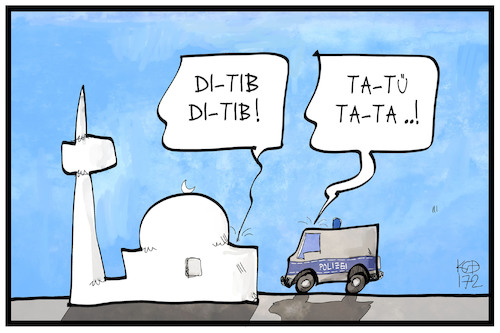 Cartoon: Ditib (medium) by Kostas Koufogiorgos tagged karikatur,koufogiorgos,illustration,cartoon,ditib,spionage,muezzin,minarett,moschee,polizei,razzia,islam,religion,karikatur,koufogiorgos,illustration,cartoon,ditib,spionage,muezzin,minarett,moschee,polizei,razzia,islam,religion