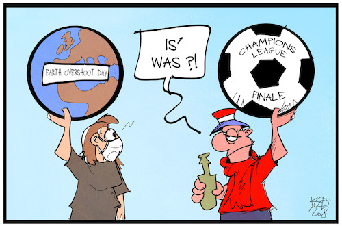 Cartoon: Earth Overshoot Day (medium) by Kostas Koufogiorgos tagged karikatur,koufogiorgos,illustration,cartoon,earth,overshoot,day,fussball,cl,champions,league,rund,ball,erde,klima,umwelt,umweltschutz,erdüberlastungstag,geld,profit,ausbeutung,karikatur,koufogiorgos,illustration,cartoon,earth,overshoot,day,fussball,cl,champions,league,rund,ball,erde,klima,umwelt,umweltschutz,erdüberlastungstag,geld,profit,ausbeutung