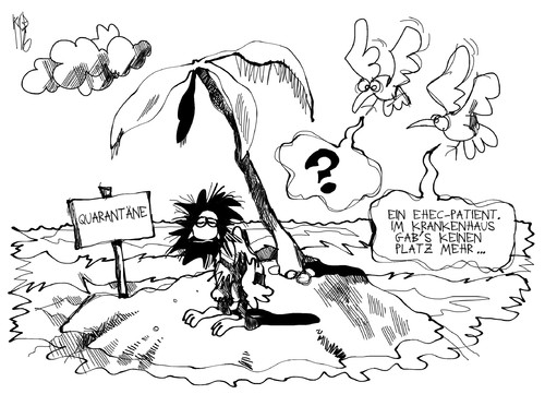 Cartoon: EHEC (medium) by Kostas Koufogiorgos tagged ehec,krankenhaus,insel,versorgung,isolation,gesundheit,epedemie