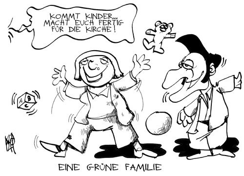 Cartoon: Eine schrecklich grüne Familie (medium) by Kostas Koufogiorgos tagged grüne,vorsitz,partei,roth,özdemir,kirche,konservativ,mitte,profil,karikatur,kostas,koufogiorgos,grüne,vorsitz,partei,roth,özdemir,kirche,konservativ,mitte,profil,karikatur,kostas,koufogiorgos