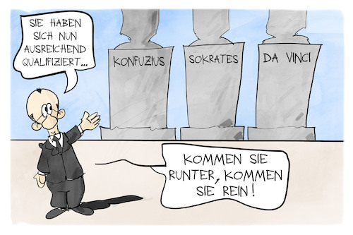 Cartoon: Einwanderungsdebatte (medium) by Kostas Koufogiorgos tagged karikatur,koufogiorgos,merz,einwanderung,fachkräfte,qualifikation,sokrates,konfuzius,da,vinci,kunst,philosophie,denkmal,arbeit,zuwanderung,cdu,karikatur,koufogiorgos,merz,einwanderung,fachkräfte,qualifikation,sokrates,konfuzius,da,vinci,kunst,philosophie,denkmal,arbeit,zuwanderung,cdu