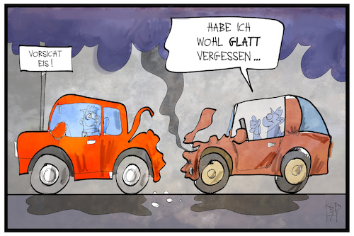 Cartoon: Eisglätte (medium) by Kostas Koufogiorgos tagged karikatur,koufogiorgos,illustration,cartoon,eis,glätte,auto,verkehr,smartphone,handy,unaufmerksamkeit,unfall,auffahrunfall,wetter,winter,strasse,karikatur,koufogiorgos,illustration,cartoon,eis,glätte,auto,verkehr,smartphone,handy,unaufmerksamkeit,unfall,auffahrunfall,wetter,winter,strasse