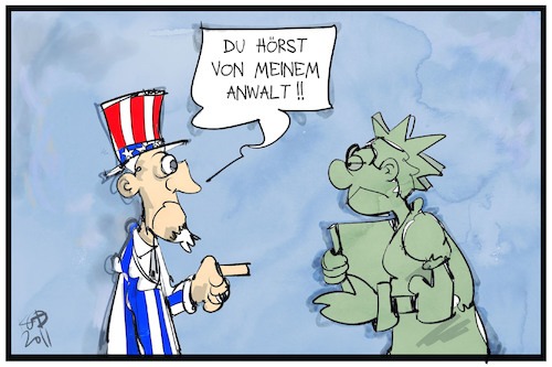 Cartoon: Entscheidung vor Gericht (medium) by Kostas Koufogiorgos tagged karikatur,koufogiorgos,illustration,cartoon,uncle,sam,miss,liberty,usa,wahl,justiz,demokratie,karikatur,koufogiorgos,illustration,cartoon,uncle,sam,miss,liberty,usa,wahl,justiz,demokratie