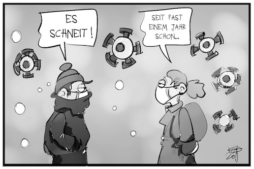 Cartoon: Es schneit (medium) by Kostas Koufogiorgos tagged karikatur,koufogiorgos,illustration,cartoon,schnee,corona,winter,wintereinbruch,pandemie,virus,karikatur,koufogiorgos,illustration,cartoon,schnee,corona,winter,wintereinbruch,pandemie,virus