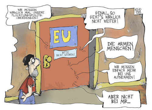 Cartoon: EU-Flüchtlingspolitik (medium) by Kostas Koufogiorgos tagged eu,europa,asyl,flüchtling,lampedusa,grenze,karikatur,koufogiorgos,eu,europa,asyl,flüchtling,lampedusa,grenze,karikatur,koufogiorgos