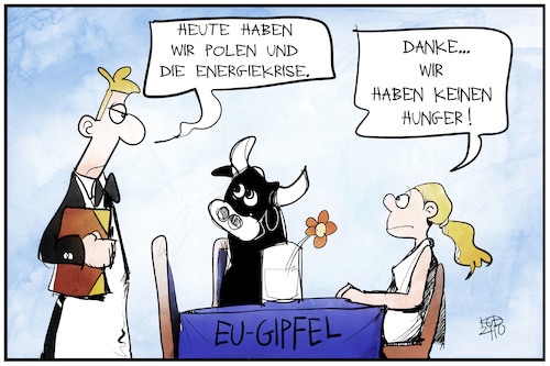 Cartoon: EU-Gipfel (medium) by Kostas Koufogiorgos tagged karikatur,koufogiorgos,illustration,cartoon,eu,gipfel,polen,energiekrise,lokal,europa,kellner,gast,karikatur,koufogiorgos,illustration,cartoon,eu,gipfel,polen,energiekrise,lokal,europa,kellner,gast