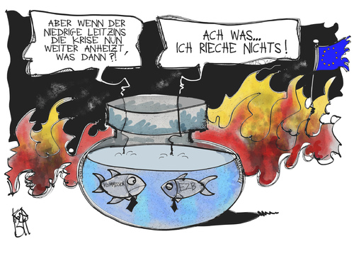 Cartoon: EU-Schuldenkrise (medium) by Kostas Koufogiorgos tagged ezb,zinsen,schuldenkrise,eu,europa,wirtschaft,karikatur,koufogiorgos,ezb,zinsen,schuldenkrise,eu,europa,wirtschaft,karikatur,koufogiorgos