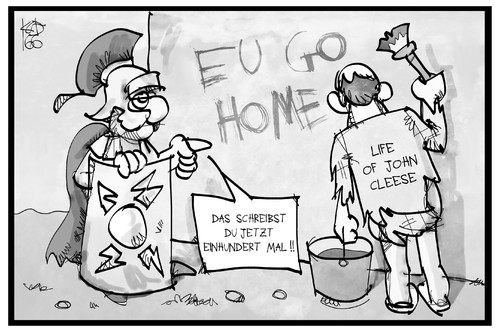 Cartoon: EU go home (medium) by Kostas Koufogiorgos tagged karikatur,koufogiorgos,illustration,cartoon,cleese,schauspieler,monty,python,film,brian,römer,filmszene,karikatur,koufogiorgos,illustration,cartoon,cleese,schauspieler,monty,python,film,brian,römer,filmszene