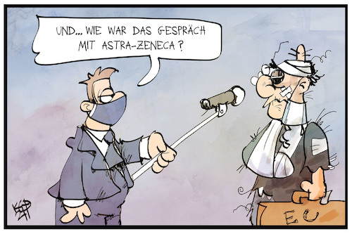 Cartoon: EU vs. Astra-Zeneca (medium) by Kostas Koufogiorgos tagged karikatur,koufogiorgos,illustration,cartoon,eu,astra,zeneca,streit,lieferung,impfstoff,pharmaindustrie,reporter,journalist,vertreter,politik,interview,karikatur,koufogiorgos,illustration,cartoon,eu,astra,zeneca,streit,lieferung,impfstoff,pharmaindustrie,reporter,journalist,vertreter,politik,interview