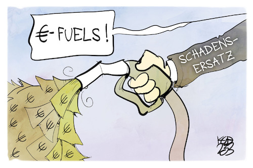 Cartoon: Euro-Fuels (medium) by Kostas Koufogiorgos tagged karikatur,koufogiorgos,euro,efuel,kraftstoff,schadensersatz,zapfpistole,tankstelle,karikatur,koufogiorgos,euro,efuel,kraftstoff,schadensersatz,zapfpistole,tankstelle