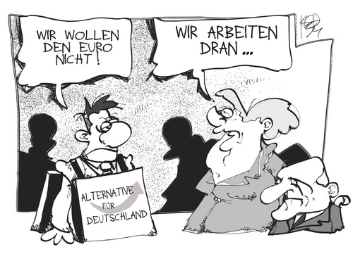 Cartoon: Euro-Kritiker (medium) by Kostas Koufogiorgos tagged koufogiorgos,kostas,karikatur,partei,schäuble,merkel,deutschland,alternative,afd,euro,euro,afd,alternative,deutschland,merkel,schäuble,partei,karikatur,kostas,koufogiorgos