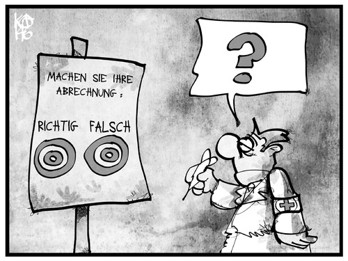 Cartoon: Falsche Krankenhausabrechnungen (medium) by Kostas Koufogiorgos tagged karikatur,koufogiorgos,cartoon,illustration,krankenhaus,arzt,dart,wurfspiel,statistik,patient,abrechnung,gesundheit,gesundheitswesen,krank,geld,wirtschaft,richtig,falsch,karikatur,koufogiorgos,cartoon,illustration,krankenhaus,arzt,dart,wurfspiel,statistik,patient,abrechnung,gesundheit,gesundheitswesen,krank,geld,wirtschaft,richtig,falsch