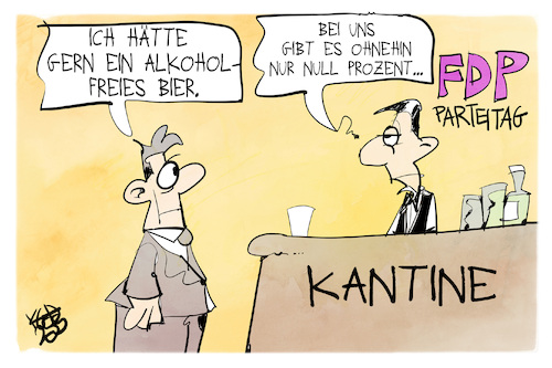 Cartoon: FDP-Parteitag (medium) by Kostas Koufogiorgos tagged karikatur,koufogiorgos,fdp,parteitag,bier,alkoholfrei,prozent,karikatur,koufogiorgos,fdp,parteitag,bier,alkoholfrei,prozent