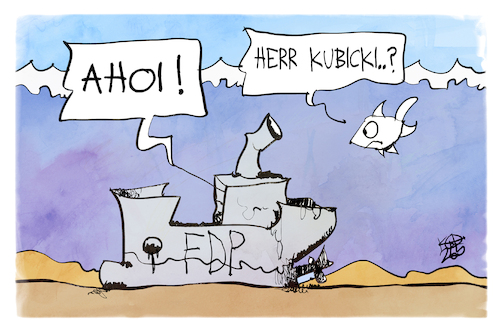 Cartoon: FDP (medium) by Kostas Koufogiorgos tagged karikatur,koufogiorgos,fdp,kubicki,ahoi,kapitän,schiff,partei,untergang,karikatur,koufogiorgos,fdp,kubicki,ahoi,kapitän,schiff,partei,untergang