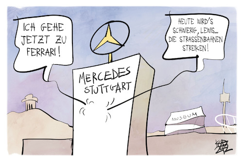 Cartoon: Ferrari (medium) by Kostas Koufogiorgos tagged karikatur,koufogiorgos,ferrari,mercedes,stuttgart,streik,formel,motorsport,straßenbahn,karikatur,koufogiorgos,ferrari,mercedes,stuttgart,streik,formel,motorsport,straßenbahn