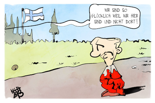Cartoon: Finnland ist glücklich (medium) by Kostas Koufogiorgos tagged karikatur,koufogiorgos,finnland,putin,russland,krieg,glücklich,karikatur,koufogiorgos,finnland,putin,russland,krieg,glücklich