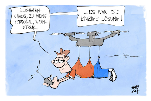 Cartoon: Fliegen wird zur Herausforderung (medium) by Kostas Koufogiorgos tagged karikatur,koufogiorgos,flughafenchaos,fliegen,drohne,streik,passagier,karikatur,koufogiorgos,flughafenchaos,fliegen,drohne,streik,passagier