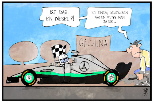 Cartoon: Formel 1-Diesel (medium) by Kostas Koufogiorgos tagged karikatur,koufogiorgos,illustration,cartoon,mercedes,formel,eins,china,gp,emission,abgas,diesel,dieselgate,abgasskandal,motorsport,karikatur,koufogiorgos,illustration,cartoon,mercedes,formel,eins,china,gp,emission,abgas,diesel,dieselgate,abgasskandal,motorsport