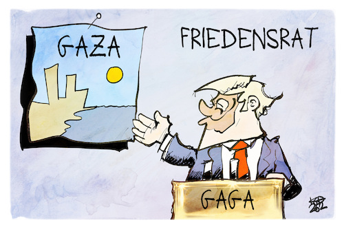 Cartoon: Friedensrat (medium) by Kostas Koufogiorgos tagged karikatur,koufogiorgos,trump,friedensrat,gaza,gaga,karikatur,koufogiorgos,trump,friedensrat,gaza,gaga