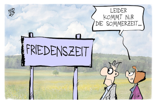 Cartoon: Friedenszeit-Sommerzeit (medium) by Kostas Koufogiorgos tagged karikatur,koufogiorgos,sommerzeit,friedenszeit,karikatur,koufogiorgos,sommerzeit,friedenszeit