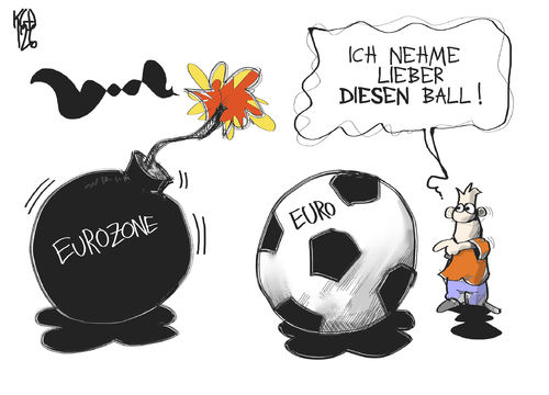 Cartoon: Fußball-EM (medium) by Kostas Koufogiorgos tagged fussball,em,euro,bombe,schulden,krise,ball,sport,meisterschaft,europa,karikatur,kostas,koufogiorgos,fussball,em 2012,europa,em,2012