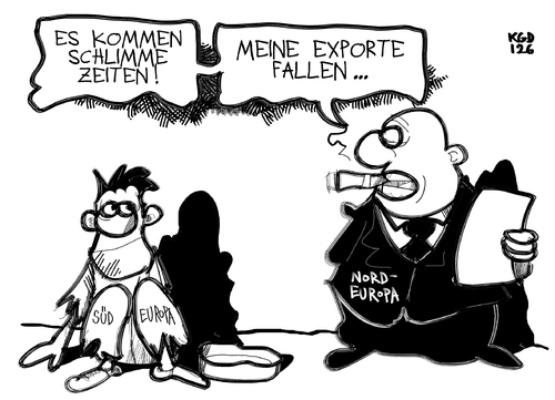 Cartoon: Exportwirtschaft (medium) by Kostas Koufogiorgos tagged kostas,karikatur,nachfrage,krise,schulden,euro,reichtum,armut,europa,nordeuropa,südeuropa,wirtschaft,export,koufogiorgos,export,wirtschaft,südeuropa,nordeuropa,europa,armut,reichtum