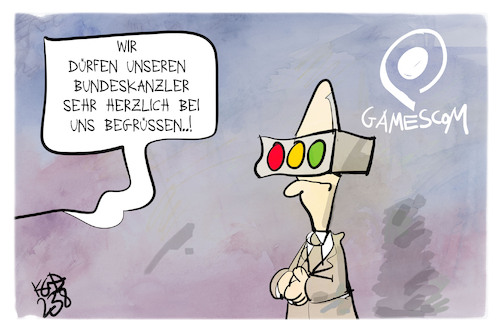 Cartoon: gamescom (medium) by Kostas Koufogiorgos tagged karikatur,koufogiorgos,scholz,bundeskanzler,gamescom,vr,ampel,karikatur,koufogiorgos,scholz,bundeskanzler,gamescom,vr,ampel