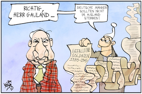 Cartoon: Gauland hat recht (medium) by Kostas Koufogiorgos tagged karikatur,koufogiorgos,illustration,cartoon,gauland,michel,krieg,afghanistan,bundeswehr,armee,soldaten,gefallene,karikatur,koufogiorgos,illustration,cartoon,gauland,michel,krieg,afghanistan,bundeswehr,armee,soldaten,gefallene