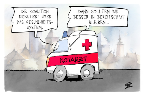 Cartoon: Gesundheitssystem (medium) by Kostas Koufogiorgos tagged karikatur,koufogiorgos,gesundheitssystem,notarzt,bereitschaft,streit,koalition,karikatur,koufogiorgos,gesundheitssystem,notarzt,bereitschaft,streit,koalition